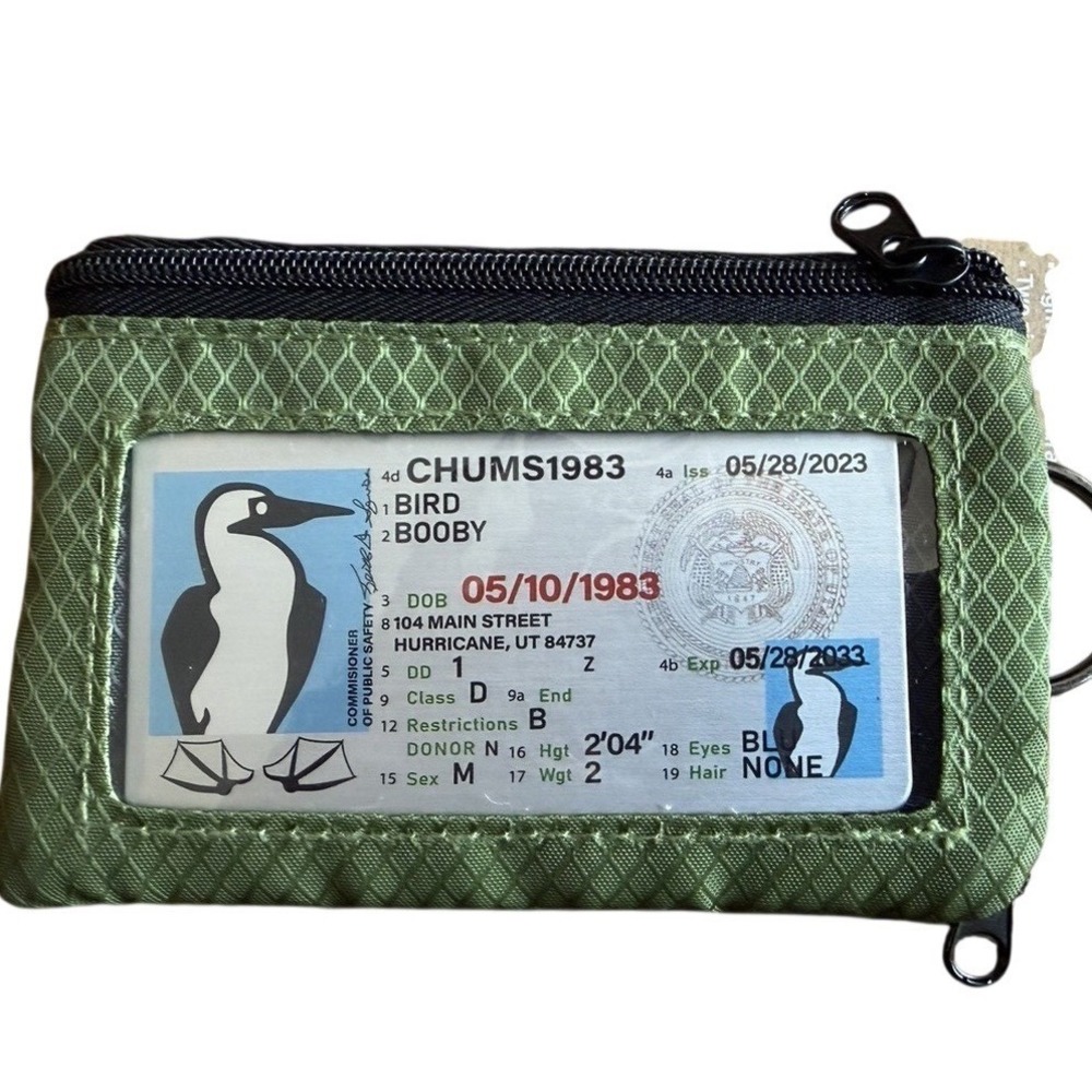 Chums Surfshort Wallet LTD Pines Green Ripstop Zippered ID Window Key Ring NEW
